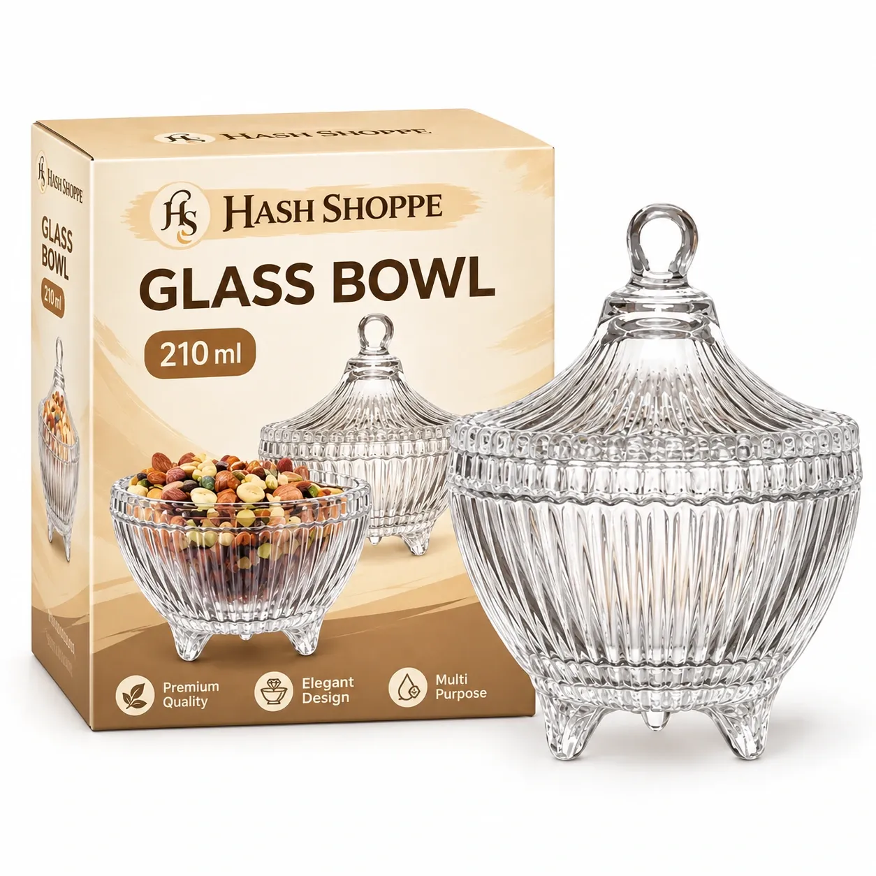 Hash Shoppe 210 ML Glass Bowl with Secure Lid – Ideal for Kitchen & Dining - Pack of 1