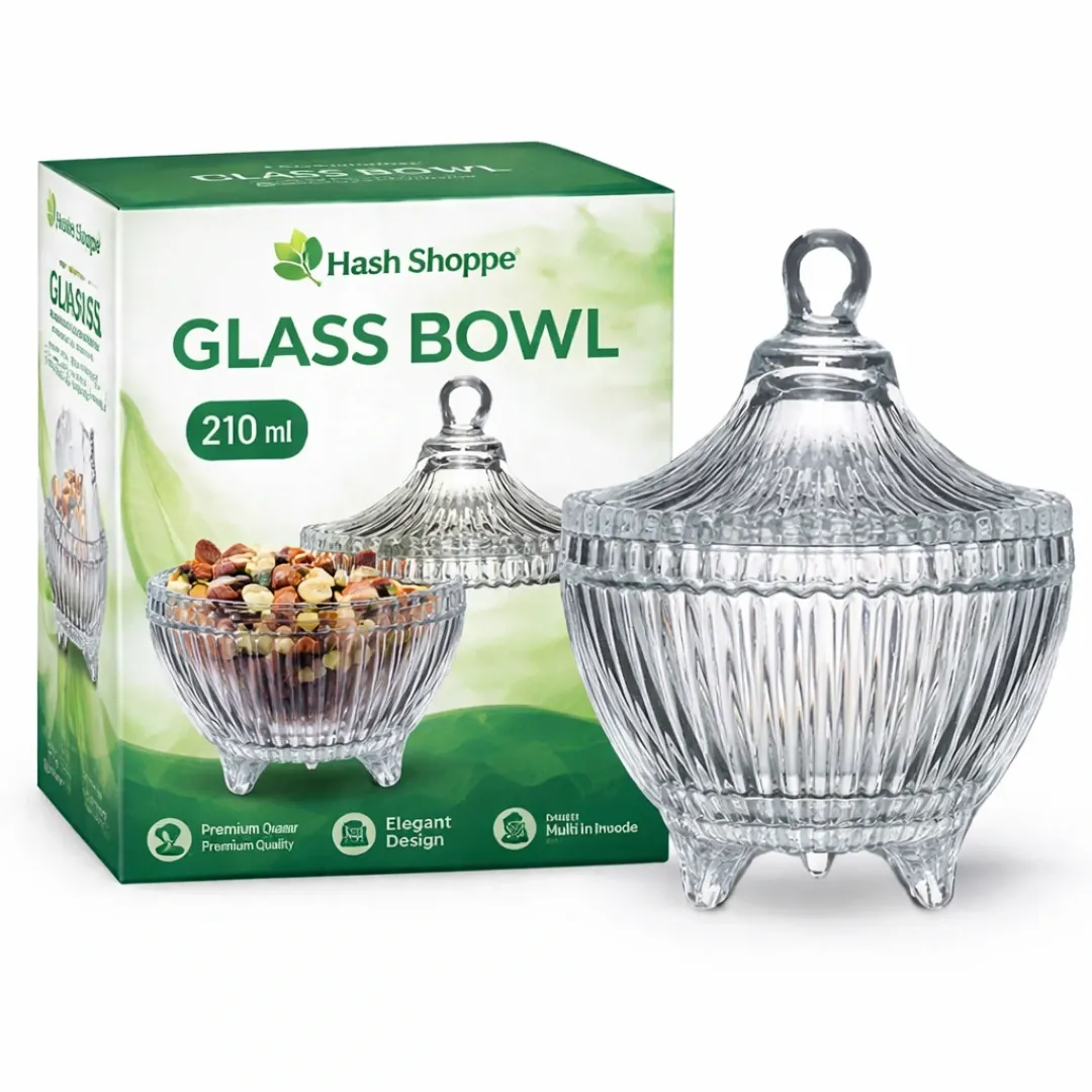 Hash Shoppe 210 ML Glass Bowl with Secure Lid – Ideal for Kitchen & Dining - Pack of 1