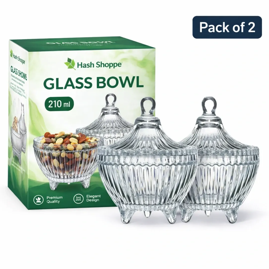 Hash Shoppe 210 ML Glass Bowl with Secure Lid – Ideal for Kitchen & Dining - Pack of 2