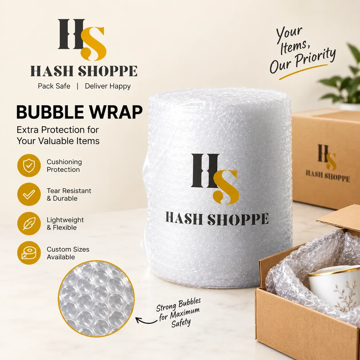 Hash Shoppe Air Bubble Wrap - 50 Metre Length, 2 Feet Width For Ultimate Protection