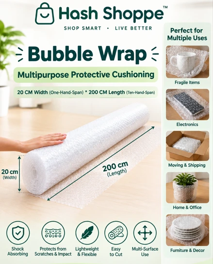 Hash Shoppe 20 CM Width (One-Hand-Span) * 200 CM Length (Ten-Hand-Span) - (Multipurpose Protective Cushioning)